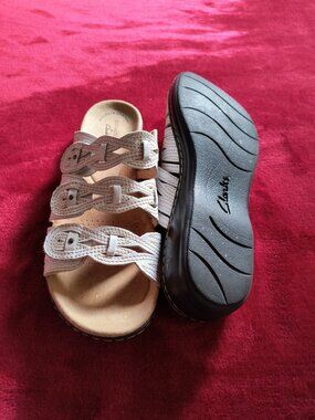 Clarks White Leather Collection Slide Sandals Size 8M LNC